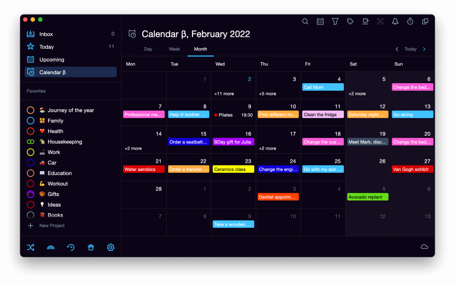 Calendar mode in desktop and web versions