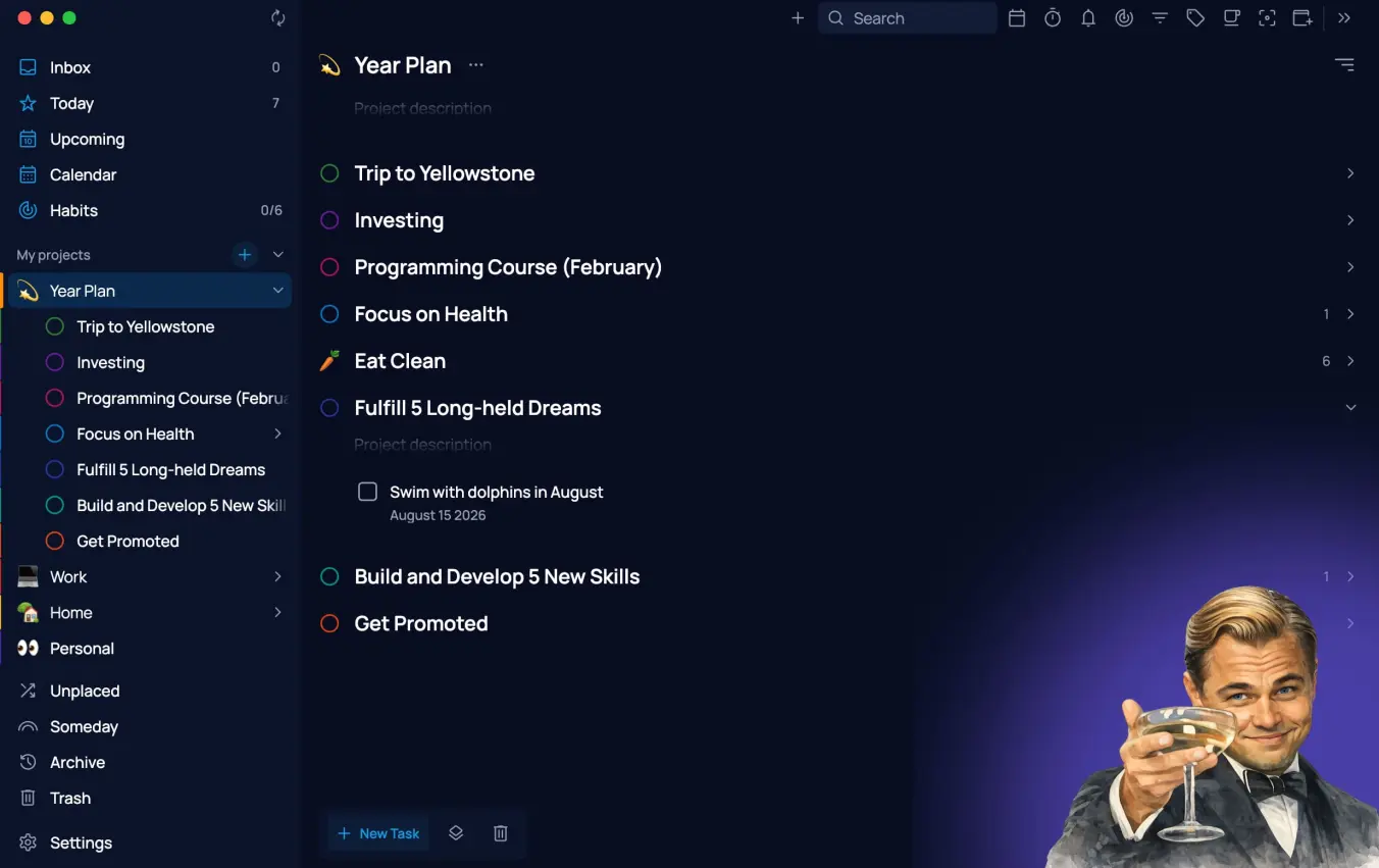 Annual planning in a task management app