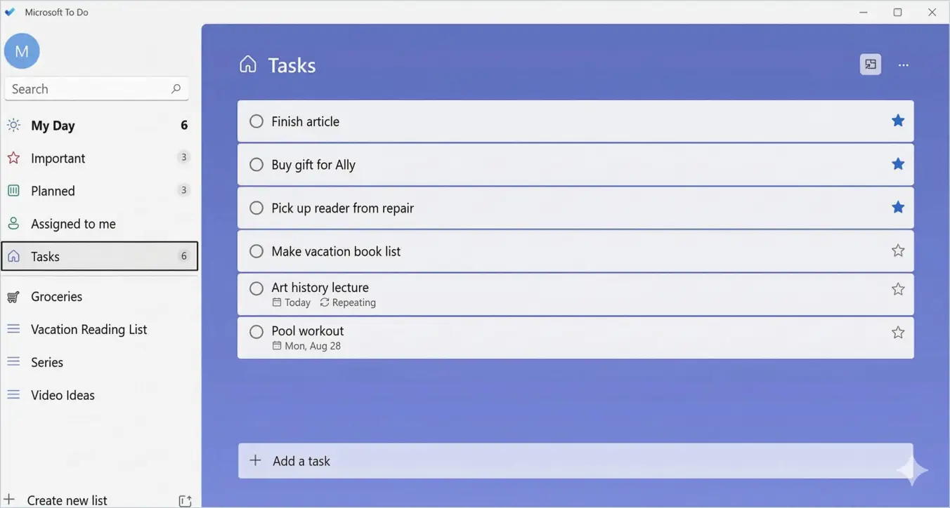 Tasks in Microsoft To Do