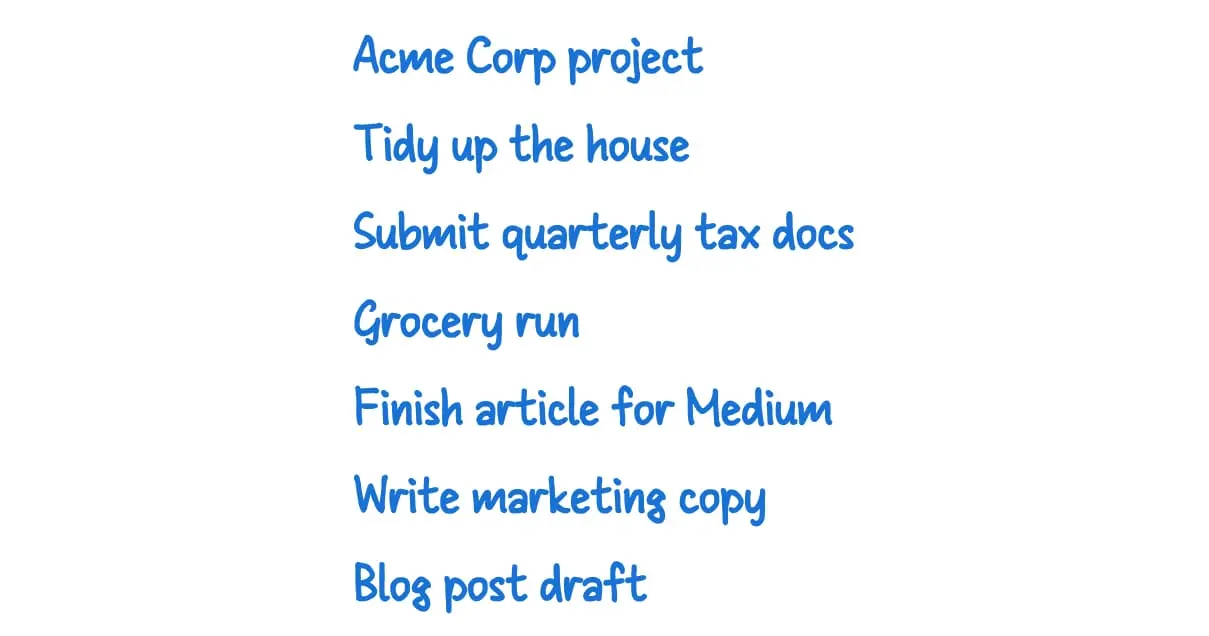 A handwritten list of flexible daily tasks