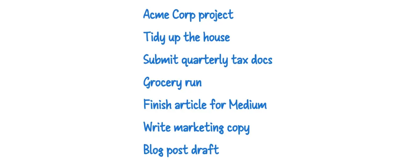 A handwritten list of flexible daily tasks