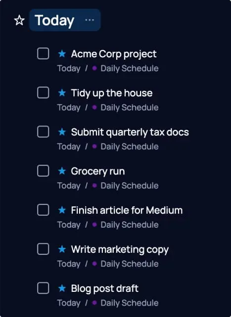 SingularityApp Today folder showing a list of flexible tasks