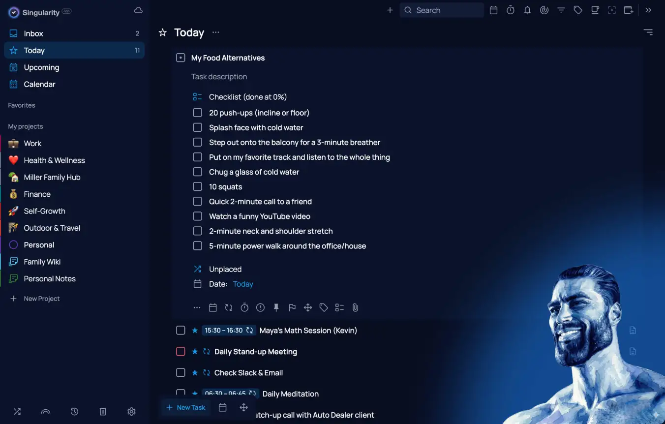 Pinned task with food alternatives in SingularityApp
