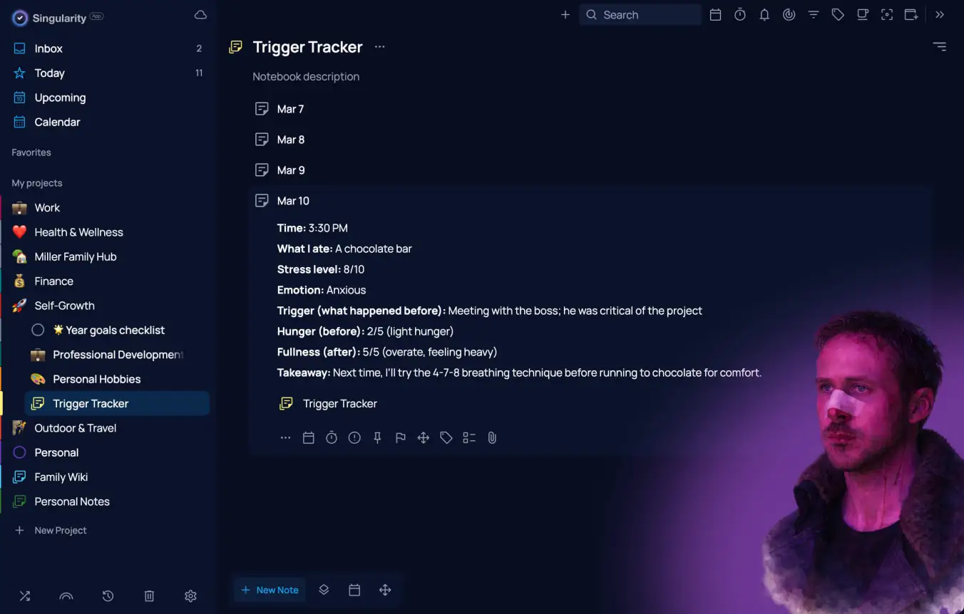 Trigger journal in SingularityApp helps stop stress eating