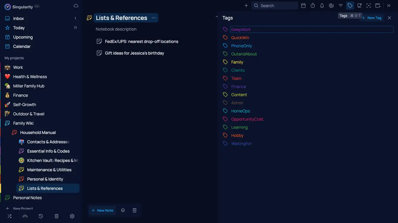Setting up additional GTD elements in SingularityApp.