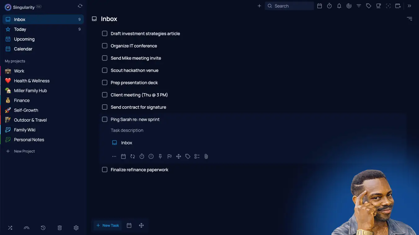 Adding tasks to the Inbox in SingularityApp