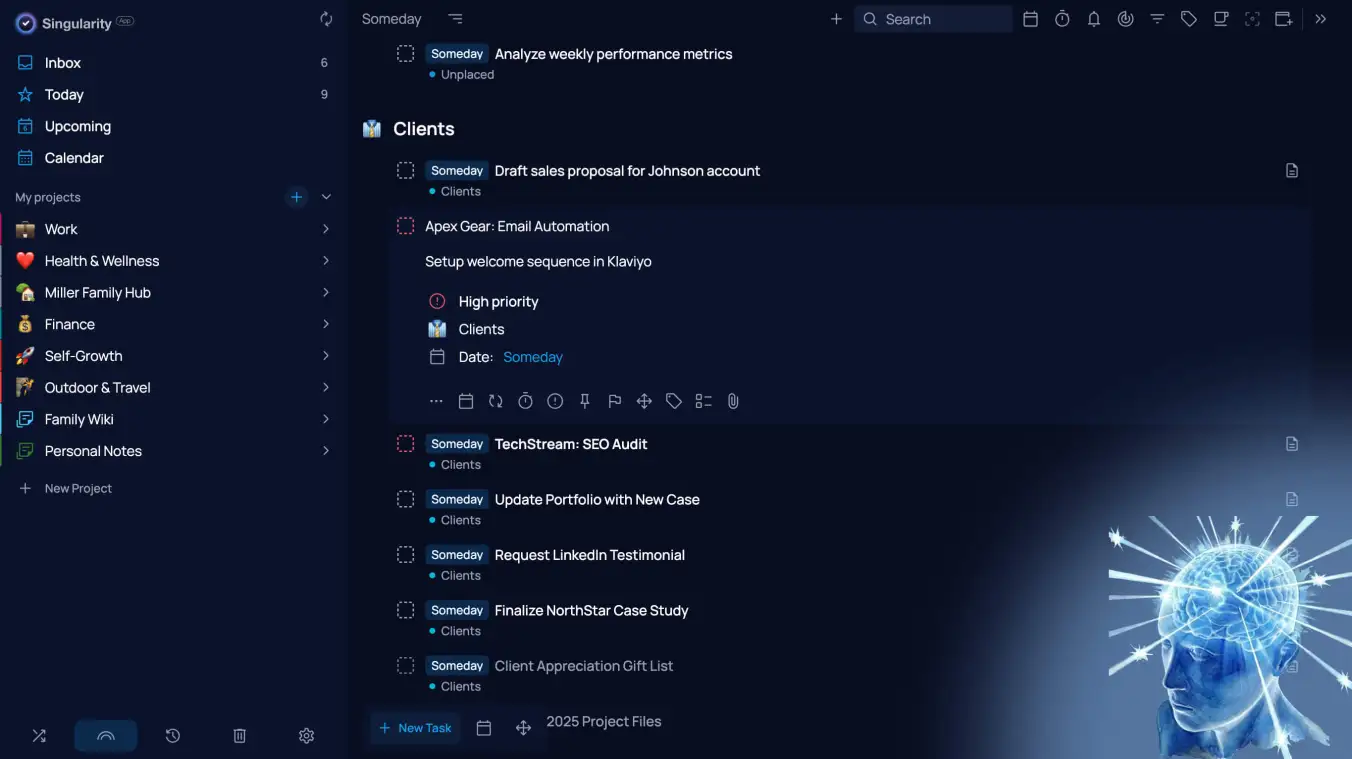 Proper use of the Someday section in SingularityApp for GTD.