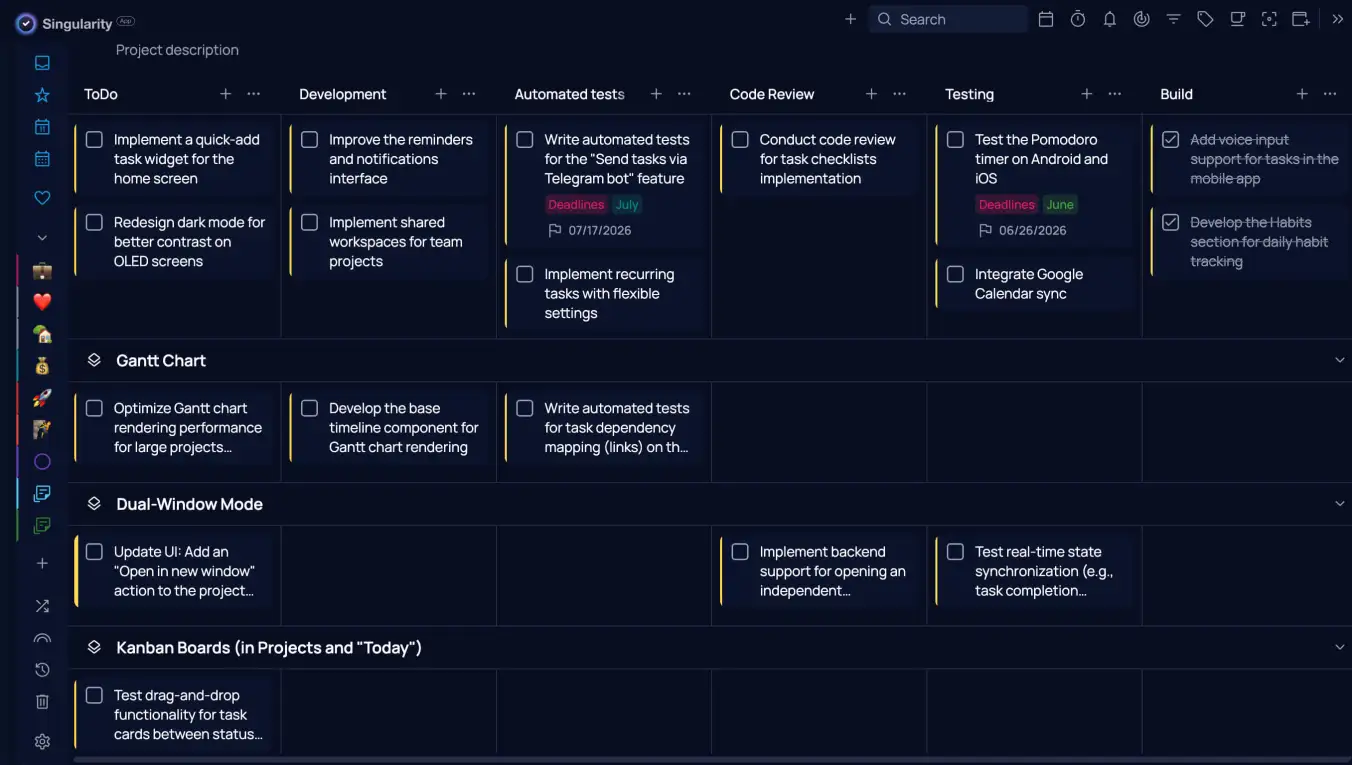 Kanban board in SingularityApp — a practical kaizen tool