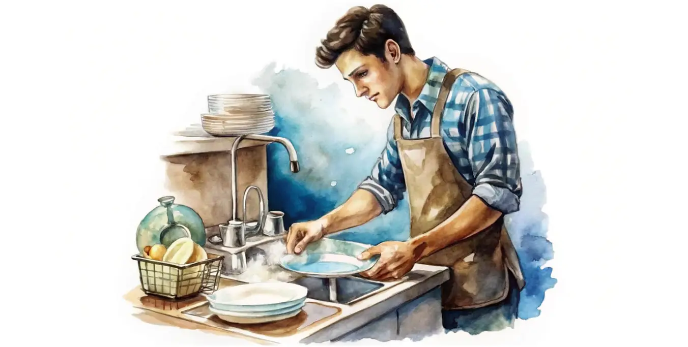 person washing dishes