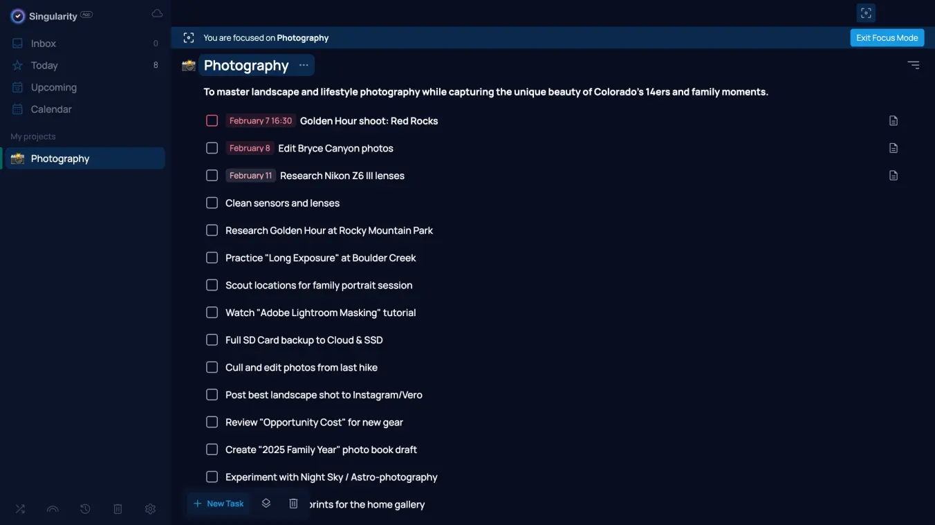 Focus Mode in SingularityApp
