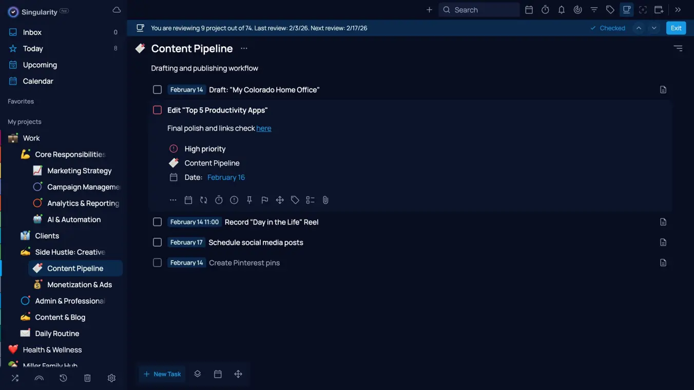 Review Mode in SingularityApp