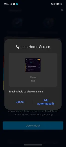 Adding android task widget to home screen automatically from SingularityApp