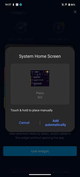 Adding android task widget to home screen automatically from SingularityApp