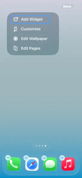 How to add a to do list widget on iPhone — tap and hold home screen to enter edit mode