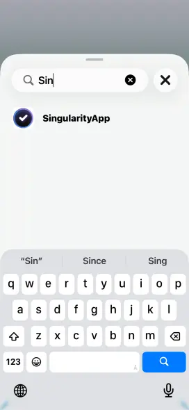 Finding SingularityApp in the widget search on iPhone