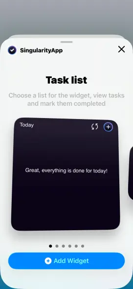 SingularityApp Plans widget preview for iPhone — view tasks by date