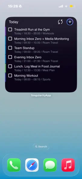 Plans widget on iPhone home screen showing tasks for the week