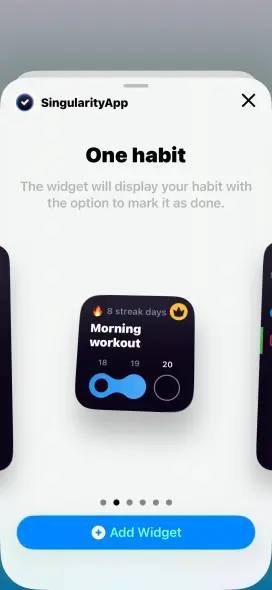 SingularityApp One Habit widget preview — streak days and 3-day progress