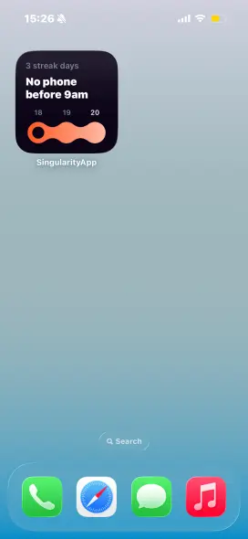One Habit widget on iPhone home screen showing streak and daily progress