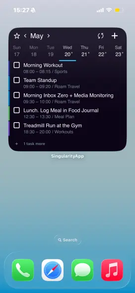 Calendar widget on iPhone home screen showing tasks and dates