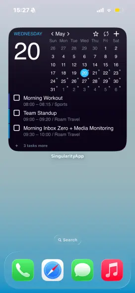 Plans widget on iPhone home screen showing tasks for the week