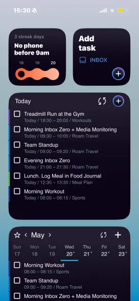 SingularityApp to do list widgets on iPhone home screen — One Habit, Add Task, Today and Plans widgets